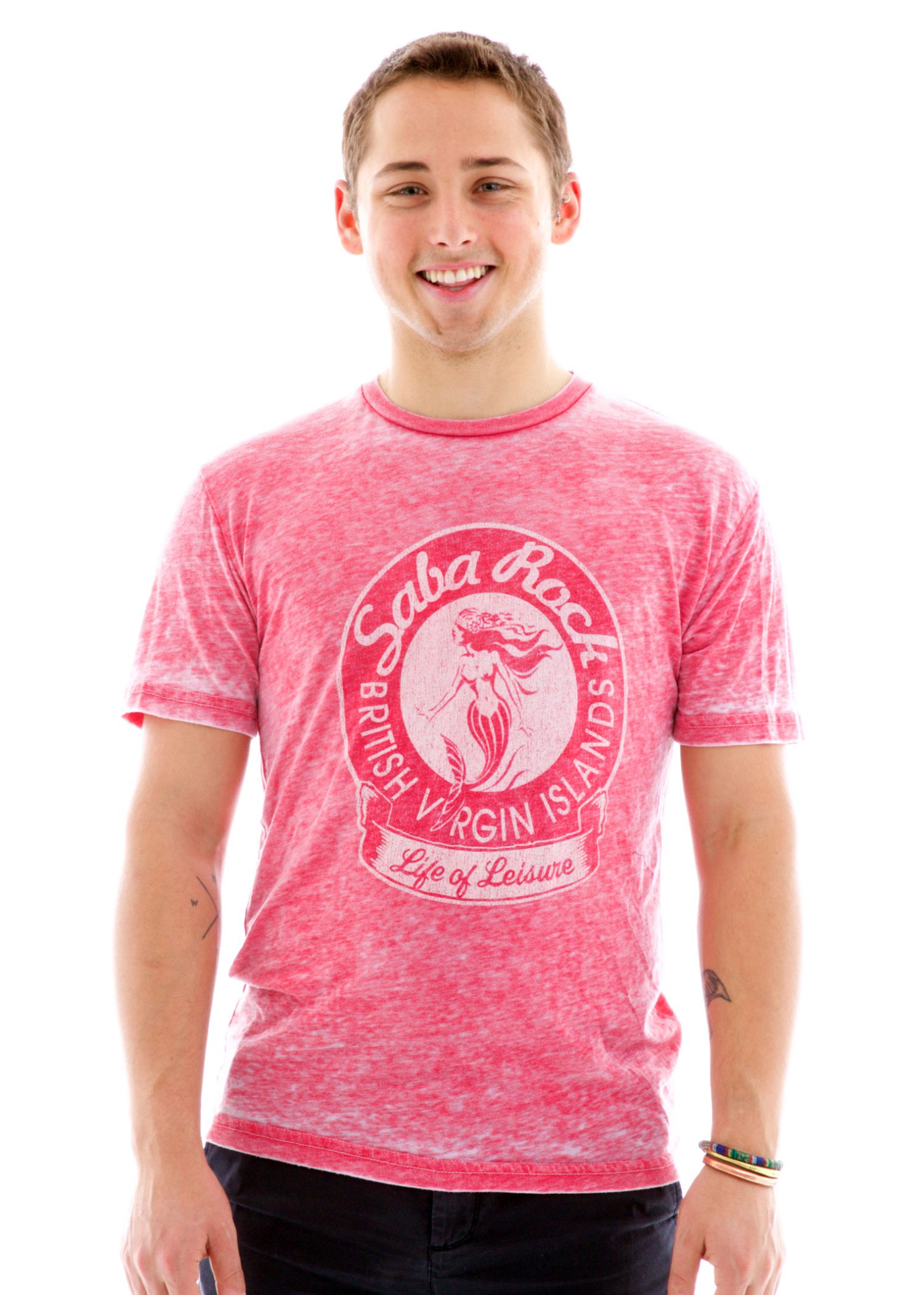 Men's Pink Saba Rock Burnout Crew T-Shirt