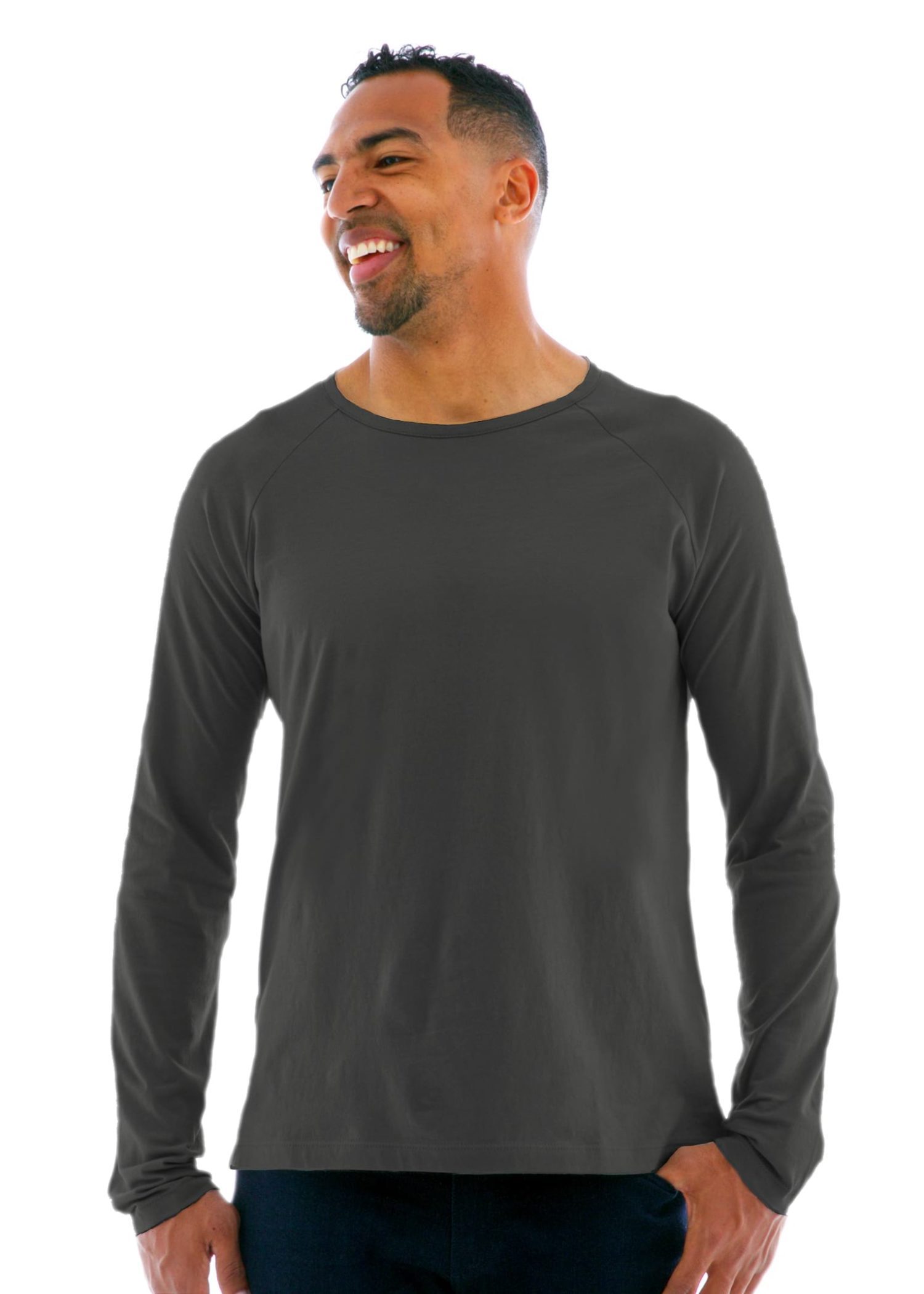 Long Sleeve Raglan Crew T-Shirt in Medium Gray
