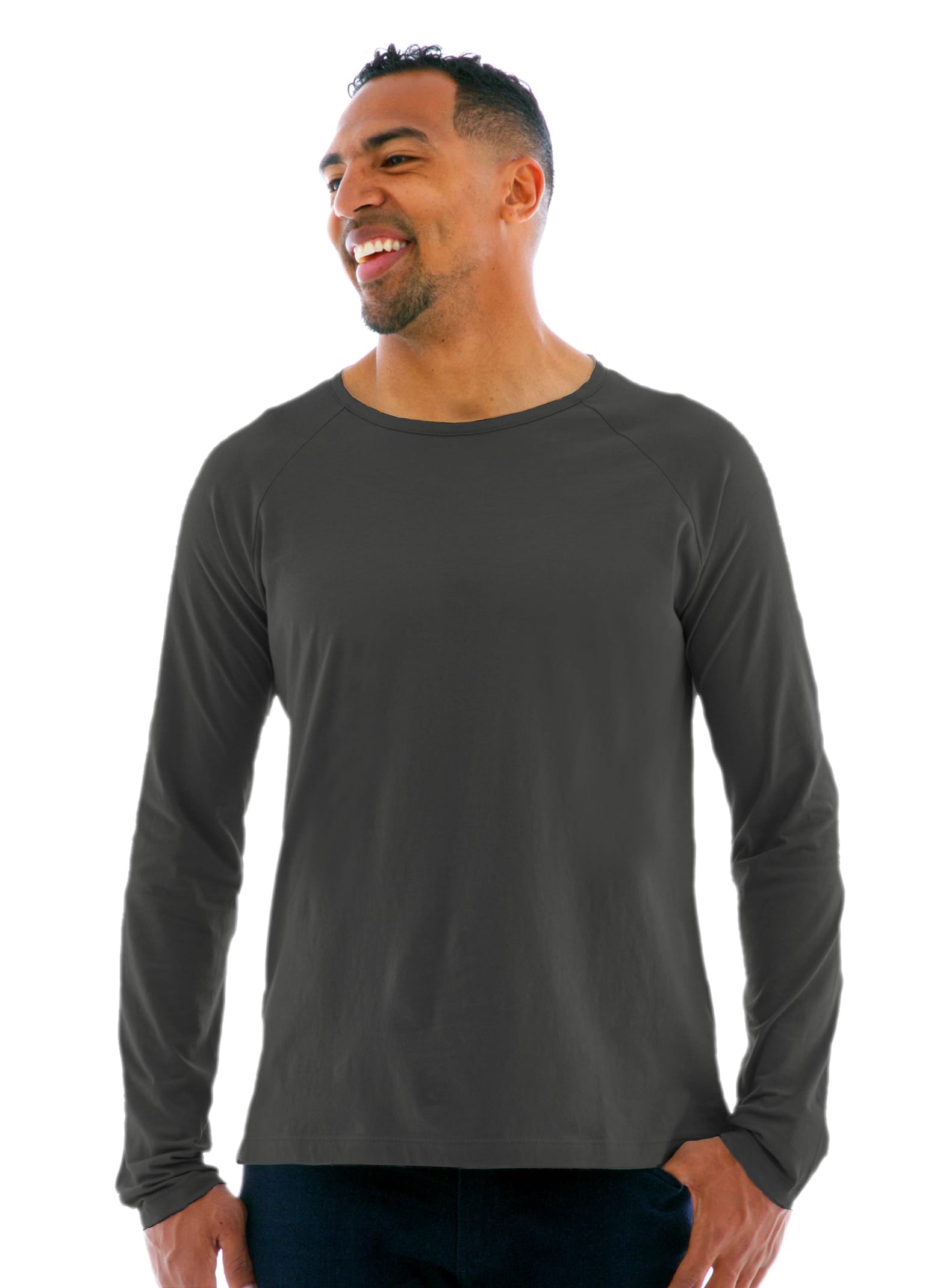 Long Sleeve Raglan Crew T-Shirt in Medium Gray