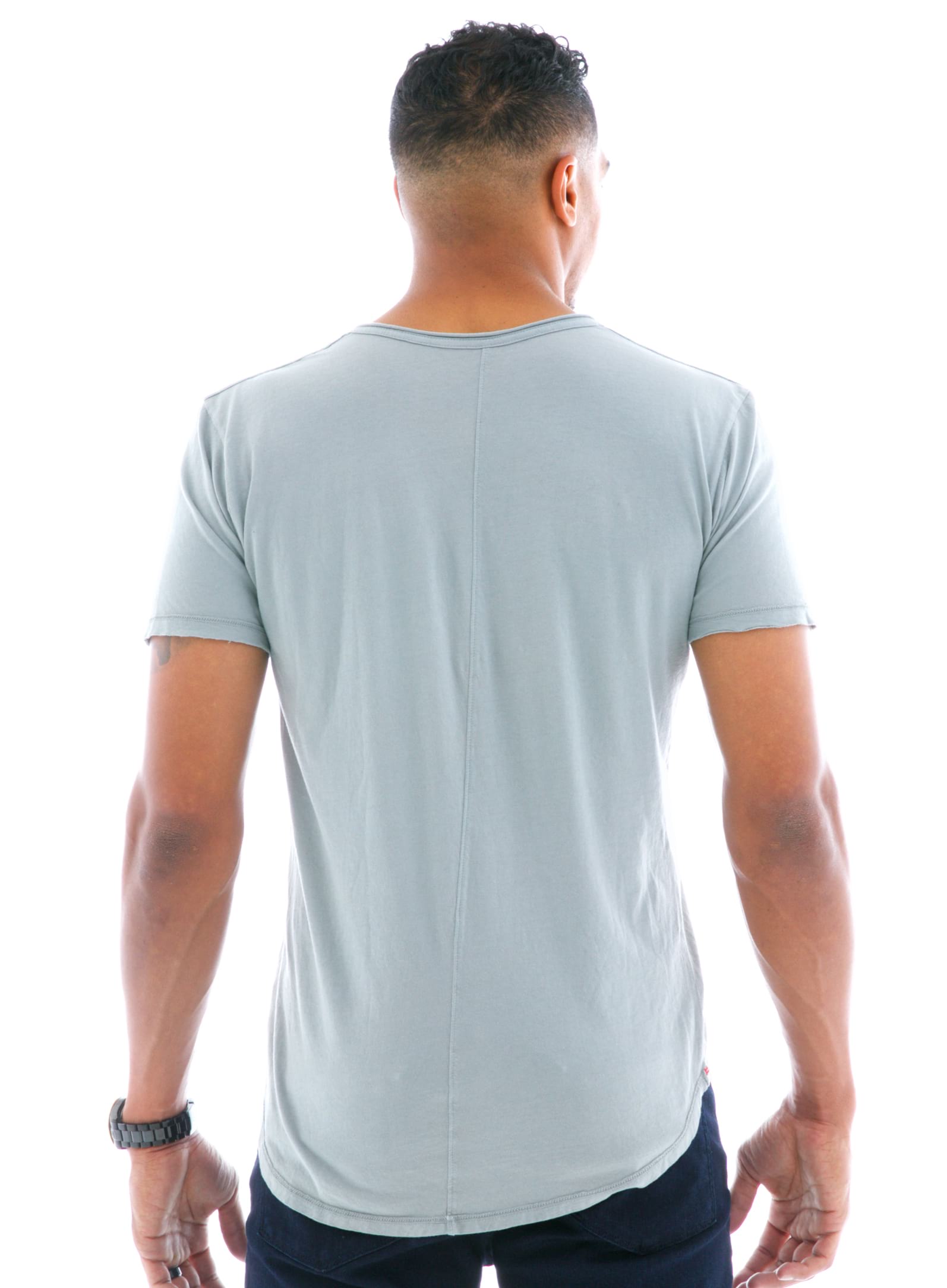Superfine Raw Double V-neck Short Sleeve T-Shirt Back View