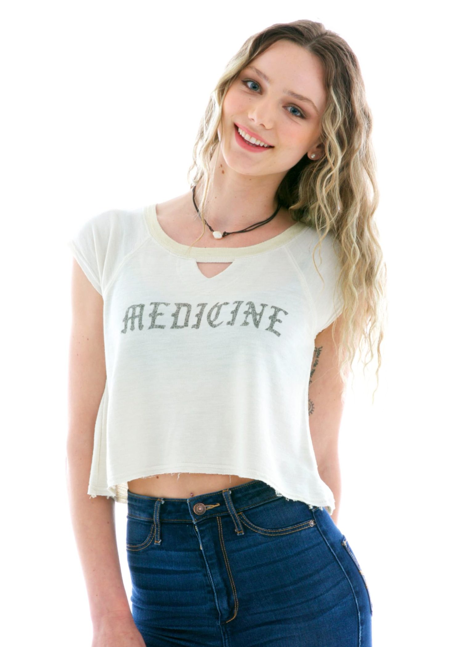 Women's French Terry Keyhole Crop Short Sleeve T-Shirt