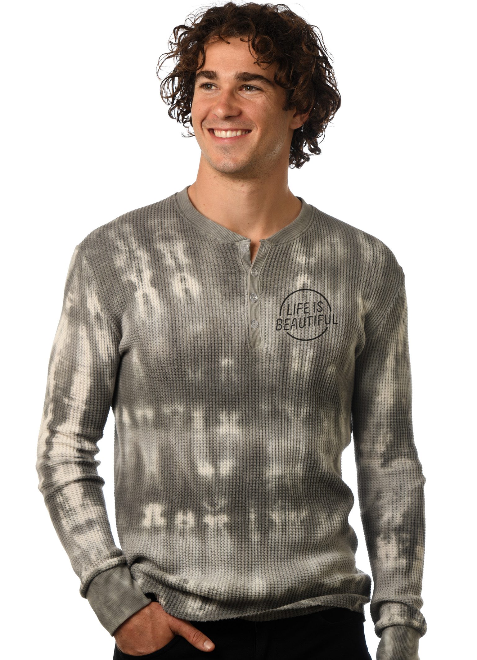 Men's Waffle Knit Thermal Tie-Dye Henley